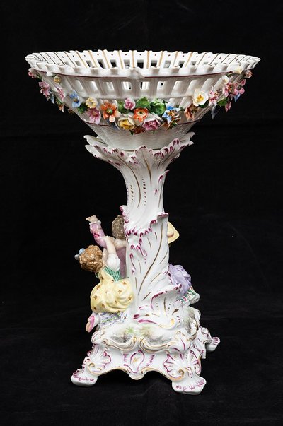 Antique polychrome Sèvres porcelain centerpiece, 20th century.