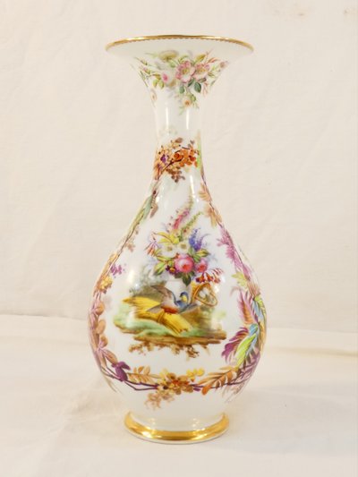 VIEUX PARIS porcelain vase with floral and bird decoration