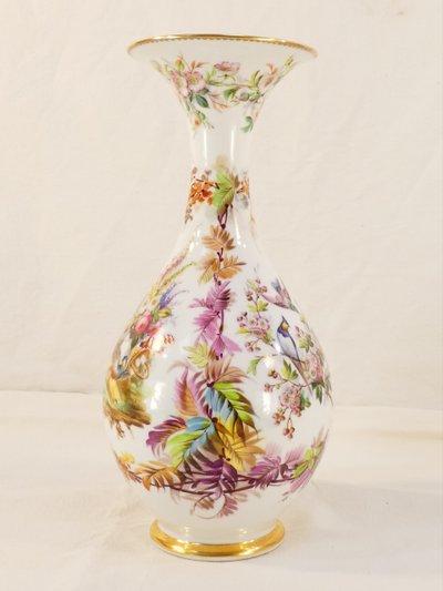 VIEUX PARIS porcelain vase with floral and bird decoration