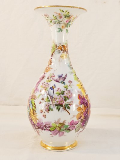 VIEUX PARIS porcelain vase with floral and bird decoration