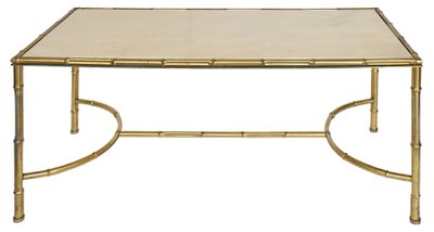 Bamboo-style gilded brass coffee table in the style of Maison Baguès