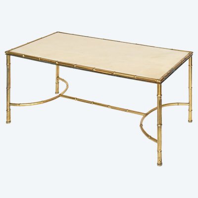 Bamboo-style gilded brass coffee table in the style of Maison Baguès