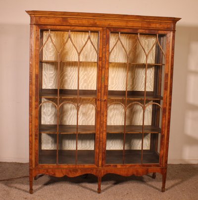 19th Century Mahogany And Burl Walnut Display Cabinet With Lighting