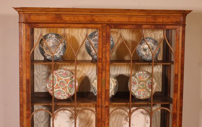 19th Century Mahogany And Burl Walnut Display Cabinet With Lighting