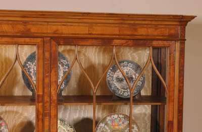 19th Century Mahogany And Burl Walnut Display Cabinet With Lighting