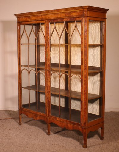 19th Century Mahogany And Burl Walnut Display Cabinet With Lighting