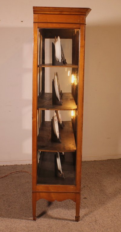 19th Century Mahogany And Burl Walnut Display Cabinet With Lighting