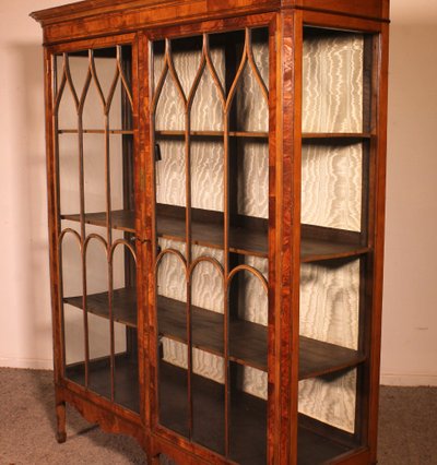 19th Century Mahogany And Burl Walnut Display Cabinet With Lighting