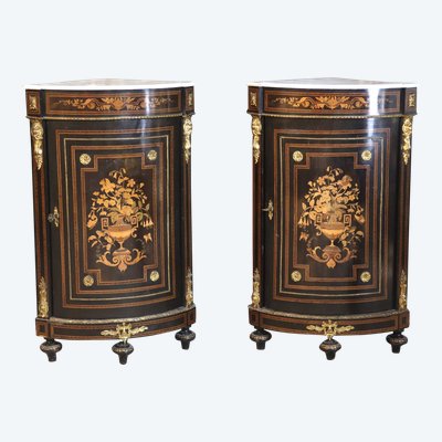 Pair of 19th century inlaid corner cabinets