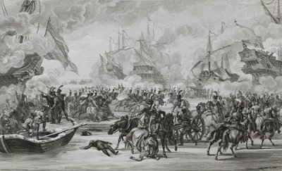 Conquest Of Holland Naval Battle Etching Engraving 19th Century Old Print