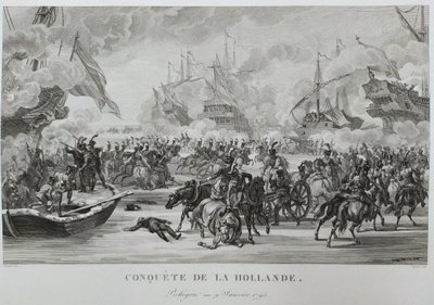 Conquest Of Holland Naval Battle Etching Engraving 19th Century Old Print