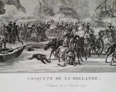 Conquest Of Holland Naval Battle Etching Engraving 19th Century Old Print