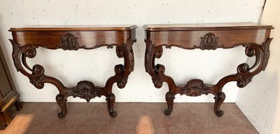 Pair of Louis Philippe consoles in mahogany, 19th century