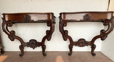 Pair of Louis Philippe consoles in mahogany, 19th century