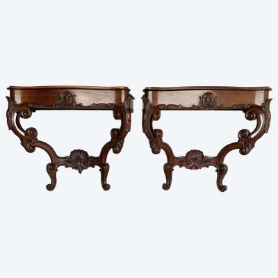 Pair of Louis Philippe consoles in mahogany, 19th century