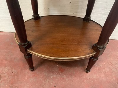 Louis XVI style oval coffee table in mahogany and marble, 19th century