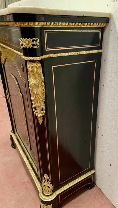 Napoleon III Style Wood and Brass Marquetry Sideboard, 19th Century