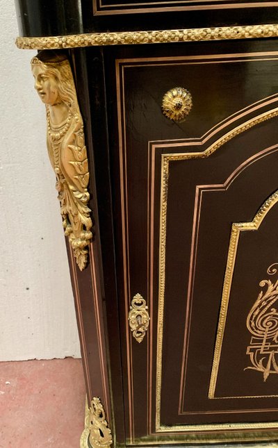 Napoleon III Style Wood and Brass Marquetry Sideboard, 19th Century