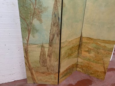 Painted three-leaf folding screen XX century