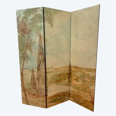 Painted three-leaf folding screen XX century