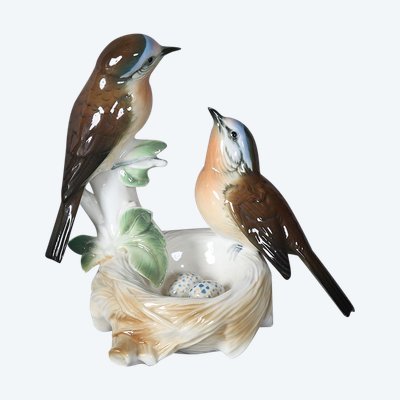 Porcelain, pair of birds, bears a seal, height: 16 cm