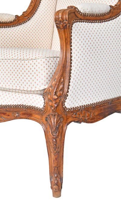 Louis XV style wing chair in richly carved wood