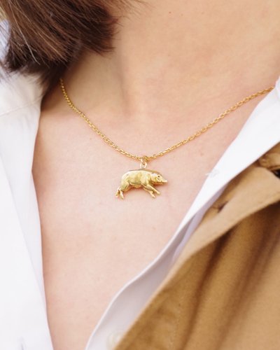 Lucky Pig Charm Pendant In 14 Karat Gold, Lucky Charm, Luck, Antique Jewel