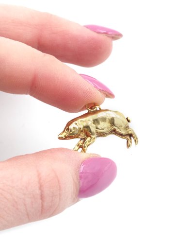 Lucky Pig Charm Pendant In 14 Karat Gold, Lucky Charm, Luck, Antique Jewel