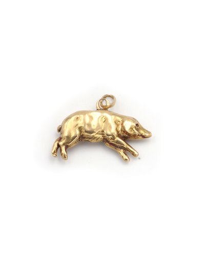 Lucky Pig Charm Pendant In 14 Karat Gold, Lucky Charm, Luck, Antique Jewel