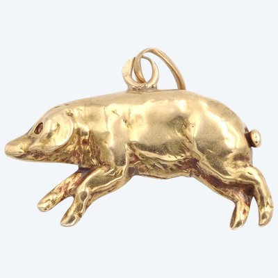 Lucky Pig Charm Pendant In 14 Karat Gold, Lucky Charm, Luck, Antique Jewel