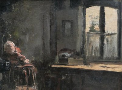 Joseph François 1851-1940 Intérieur de maison à la poupée, tableau, impressionnisme, Belgique