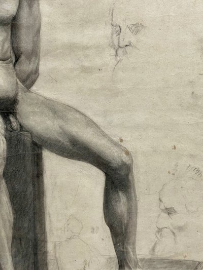 19th century academy, seated naked man