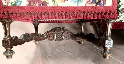 Pair of Renaissance style armchairs in solid walnut, 19th century