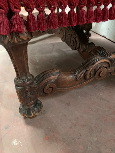 Pair of Renaissance style armchairs in solid walnut, 19th century