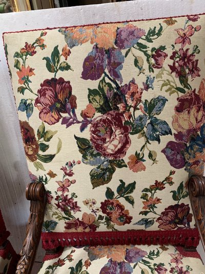 Pair of Renaissance style armchairs in solid walnut, 19th century