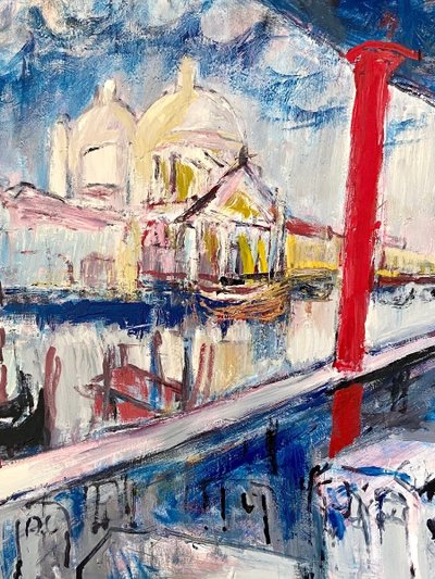 Mario Bonamici (1912-2002), Painting View of Venice Titled “terrace Hotel Bauer in Venice”.