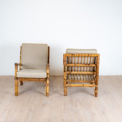 Rattan and Linen Armchairs, Italz, 1970, set of 2