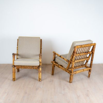 Rattan and Linen Armchairs, Italz, 1970, set of 2