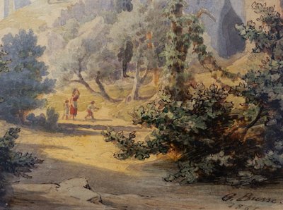 George Heinrich Busse, Lively Landscape In Syracuse, Sicily, On The Site Of The Ear Of Dionysus