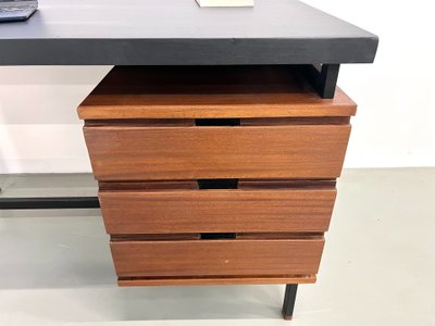 Pierre Guariche desk in teak and lacquered steel