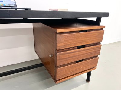 Pierre Guariche desk in teak and lacquered steel