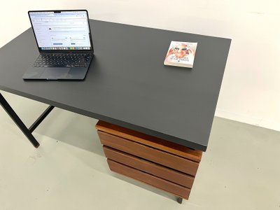 Pierre Guariche desk in teak and lacquered steel