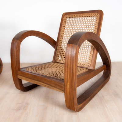 Art Deco Tropical Teak Armchairs, 1960s, Set of 2