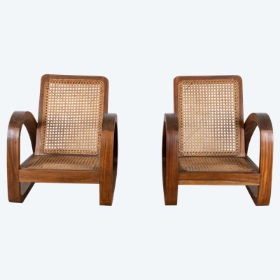 Art Deco Tropical Teak Armchairs, 1960s, Set of 2