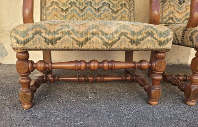 2 Louis XIII Period Armchairs with Tapestry