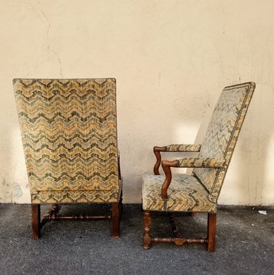 2 Louis XIII Period Armchairs with Tapestry