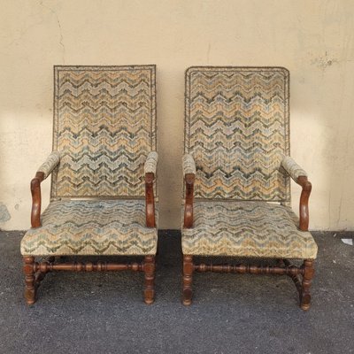 2 Louis XIII Period Armchairs with Tapestry