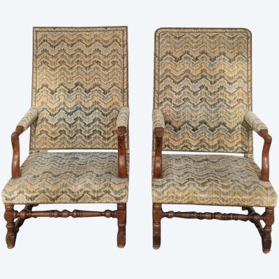 2 Louis XIII Period Armchairs with Tapestry