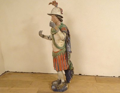 Large Religious Statue Saint Florian Soldier Polychrome Carved Wood 17th Century