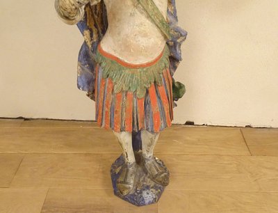 Large Religious Statue Saint Florian Soldier Polychrome Carved Wood 17th Century